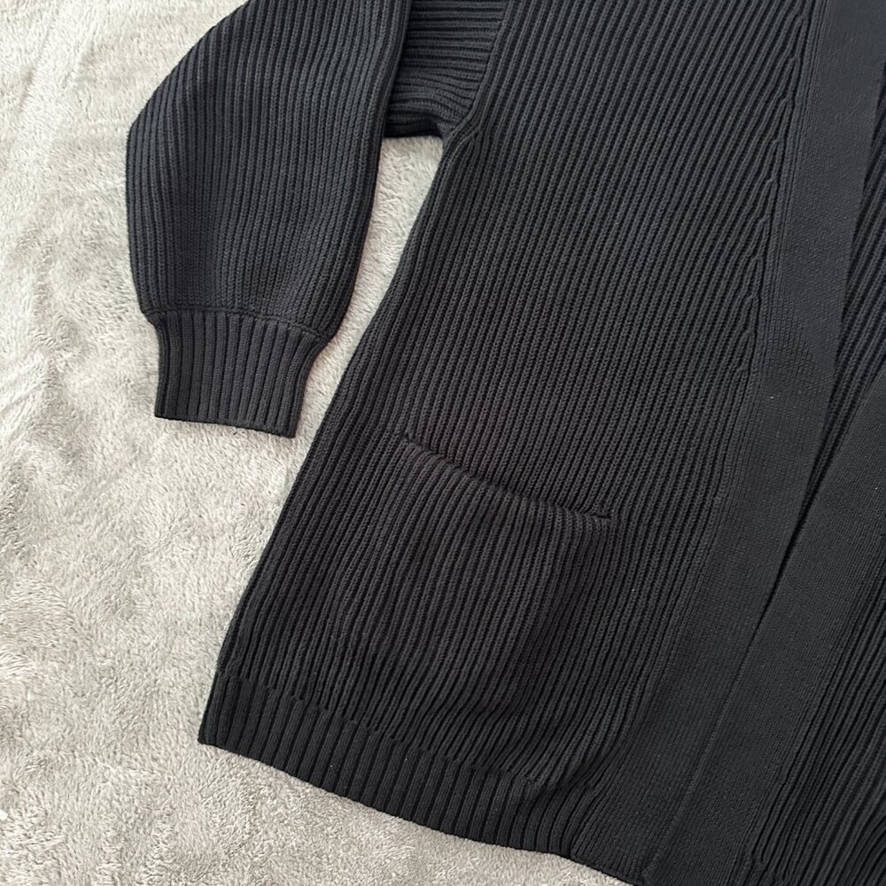 Quince 100% Cotton Ribbed Black Oversized Cardigan MEDIUM - Picture 3 of 7